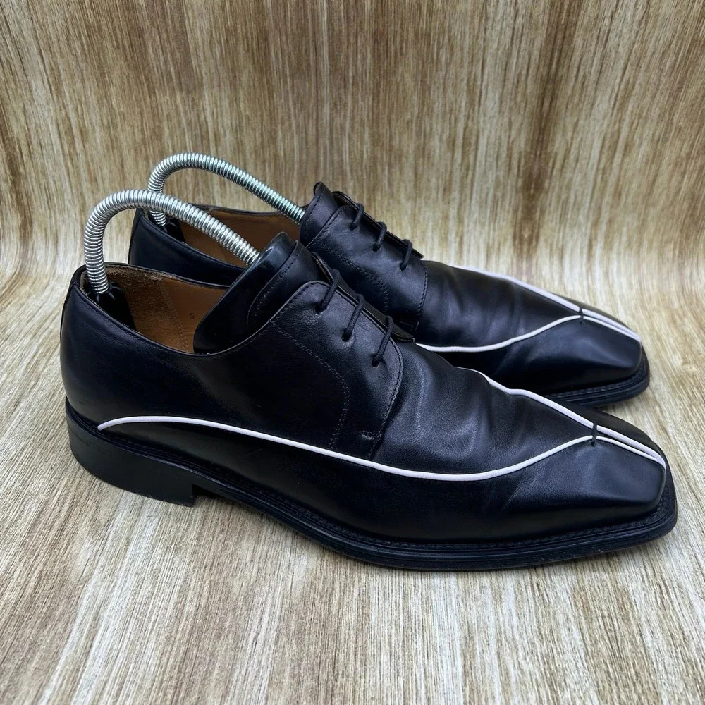 Mezlan Astaire Men's Size 10 Black Leather Square Toe White Piping Oxford Shoes